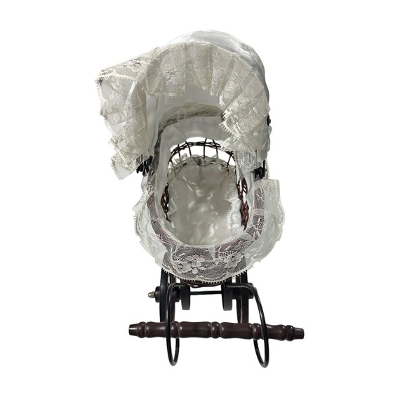 Vtg Victorian Style Baby Doll Carriage Buggy Stroller Metal /Wicker & Wood 14” H - Picture 2 of 13